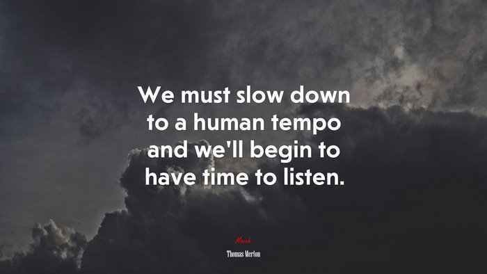 We must slow down to a human tempo and we’ll begin to have time to listen. | Thomas Merton quote