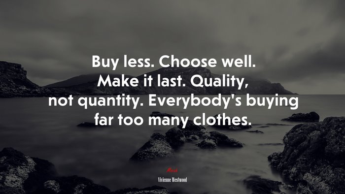 Buy less. Choose well. Make it last. Quality, not quantity. Everybody’s buying far too many clothes. | Vivienne Westwood quote