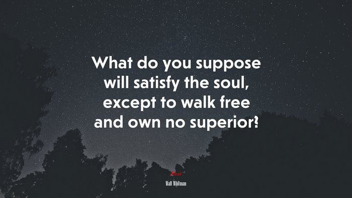 What do you suppose will satisfy the soul, except to walk free and own no superior? | Walt Whitman quote