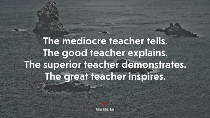 The mediocre teacher tells. The good teacher explains. The superior teacher demonstrates. The great teacher inspires. | William Arthur Ward quote
