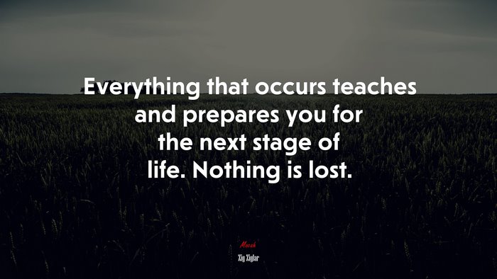 Everything that occurs teaches and prepares you for the next stage of life. Nothing is lost. | Zig Ziglar quote