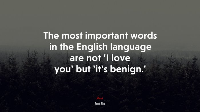 The most important words in the English language are not ‘I love you’ but ‘it’s benign.’ | Woody Allen quote
