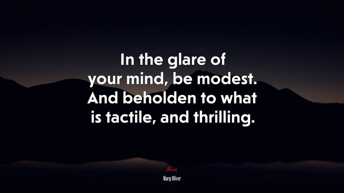 In the glare of your mind, be modest. And beholden to what is tactile, and thrilling. | Mary Oliver quote