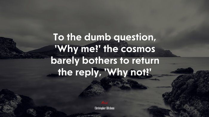 To the dumb question, ‘Why me?’ the cosmos barely bothers to return the reply, ‘Why not?’ | Christopher Hitchens quote
