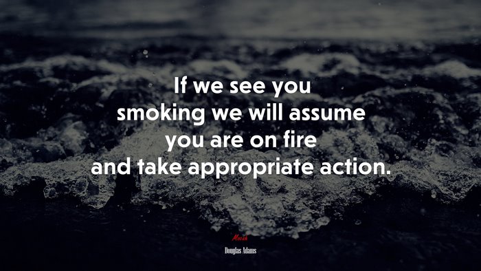 If we see you smoking we will assume you are on fire and take appropriate action. | Douglas Adams quote