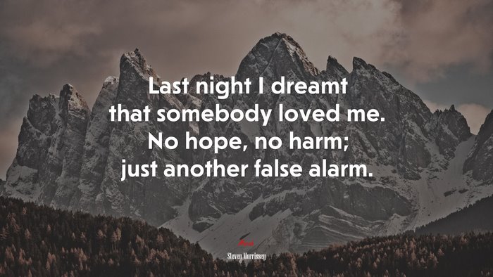 Last night I dreamt that somebody loved me. No hope, no harm; just another false alarm. | Steven Morrissey quote