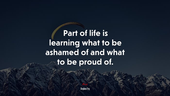Part of life is learning what to be ashamed of and what to be proud of. | Stephen Fry quote