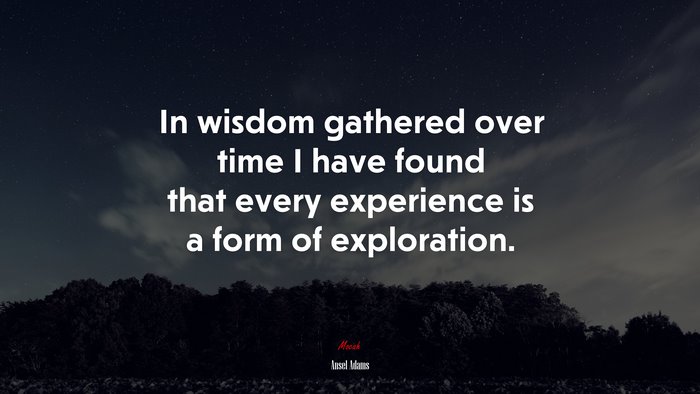 In wisdom gathered over time I have found that every experience is a form of exploration. | Ansel Adams quote