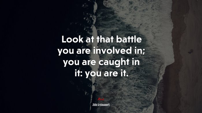 Look at that battle you are involved in; you are caught in it: you are it. | Jiddu Krishnamurti quote