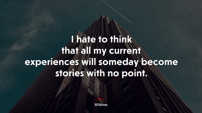 I hate to think that all my current experiences will someday become stories with no point. | Bill Watterson quote