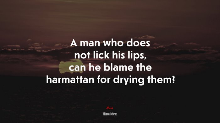 A man who does not lick his lips, can he blame the harmattan for drying them? | Chinua Achebe quote