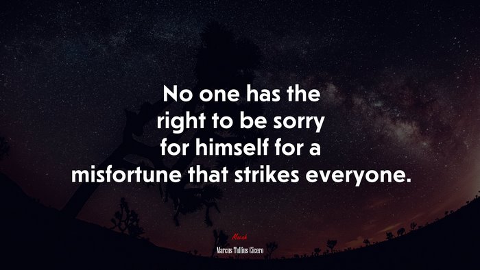 No one has the right to be sorry for himself for a misfortune that strikes everyone. | Marcus Tullius Cicero quote