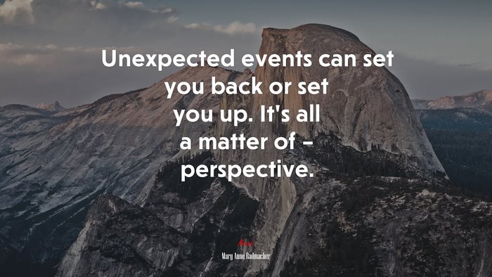 Unexpected events can set you back or set you up. It’s all a matter of – perspective. | Mary Anne Radmacher quote