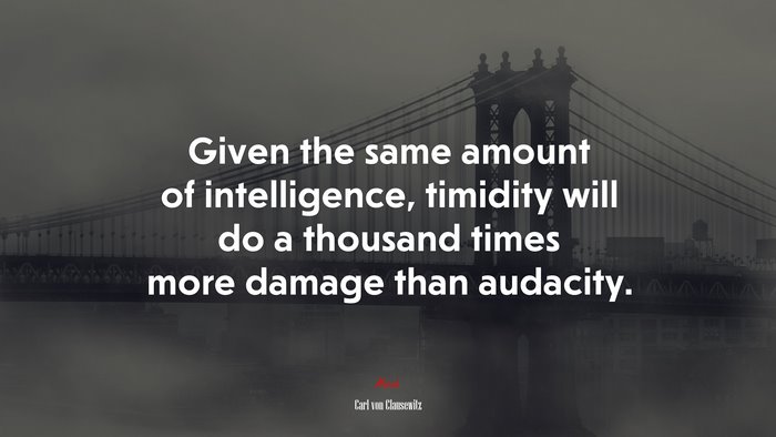 Given the same amount of intelligence, timidity will do a thousand times more damage than audacity. | Carl von Clausewitz quote