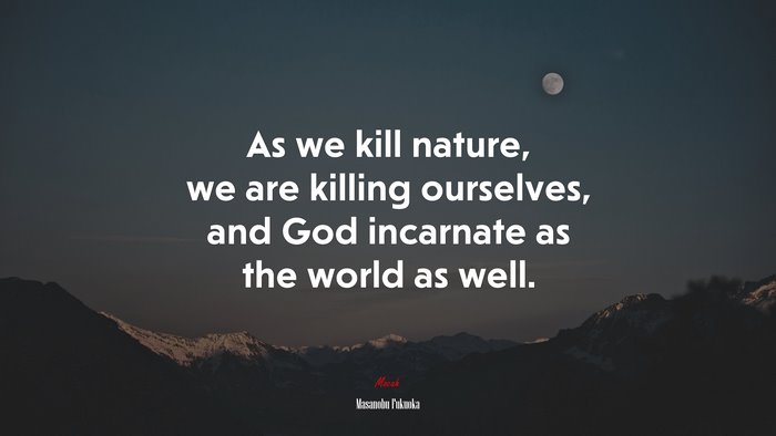As we kill nature, we are killing ourselves, and God incarnate as the world as well. | Masanobu Fukuoka quote