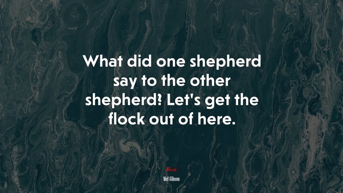 What did one shepherd say to the other shepherd? Let’s get the flock out of here. | Mel Gibson quote