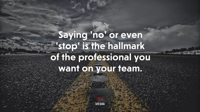 Saying ‘no’ or even ‘stop’ is the hallmark of the professional you want on your team. | Seth Godin quote
