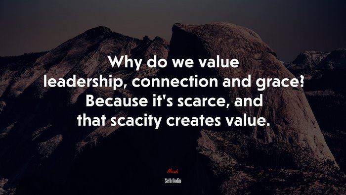 Why do we value leadership, connection and grace? Because it’s scarce, and that scacity creates value. | Seth Godin quote