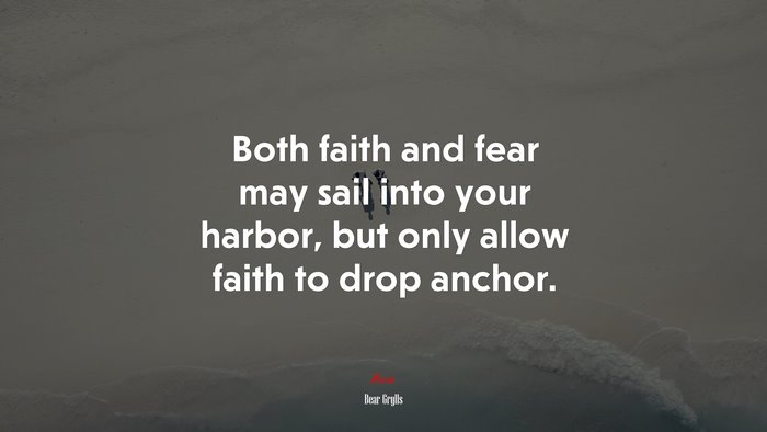 Both faith and fear may sail into your harbor, but only allow faith to drop anchor. | Bear Grylls quote