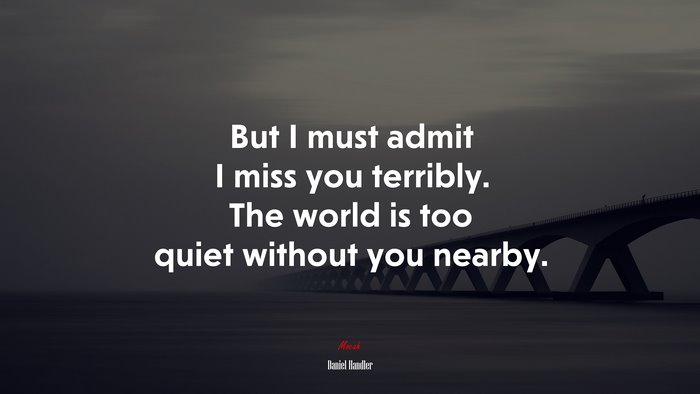 But I must admit I miss you terribly. The world is too quiet without you nearby. | Daniel Handler quote