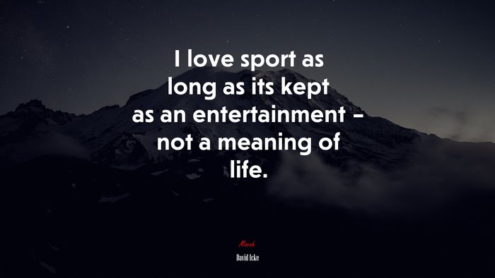 I love sport as long as its kept as an entertainment – not a meaning of life. | David Icke quote