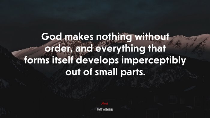 God makes nothing without order, and everything that forms itself develops imperceptibly out of small parts. | Gottfried Leibniz quote