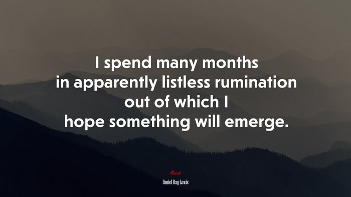 I spend many months in apparently listless rumination out of which I hope something will emerge. | Daniel Day-Lewis quote