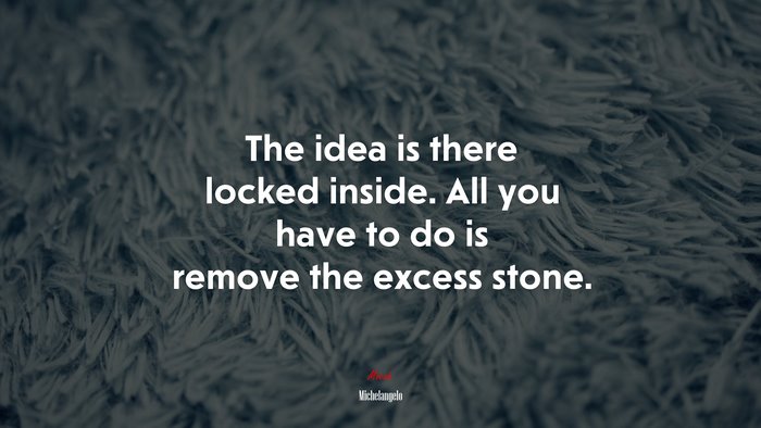 The idea is there locked inside. All you have to do is remove the excess stone. | Michelangelo quote