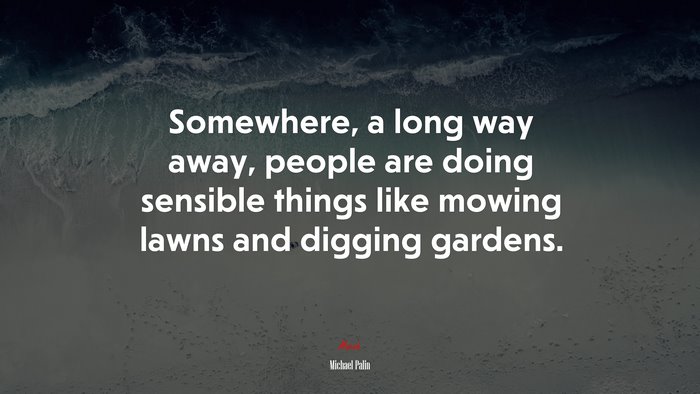 Somewhere, a long way away, people are doing sensible things like mowing lawns and digging gardens. | Michael Palin quote