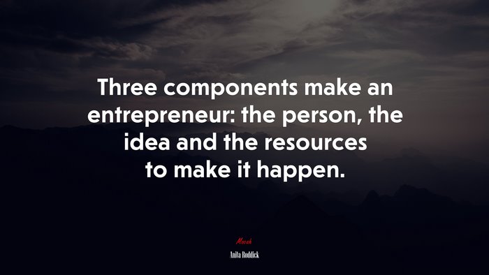 Three components make an entrepreneur: the person, the idea and the resources to make it happen. | Anita Roddick quote
