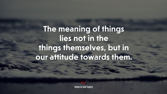 The meaning of things lies not in the things themselves, but in our attitude towards them. | Antoine de Saint-Exupéry quote