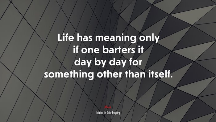 Life has meaning only if one barters it day by day for something other than itself. | Antoine de Saint-Exupéry quote