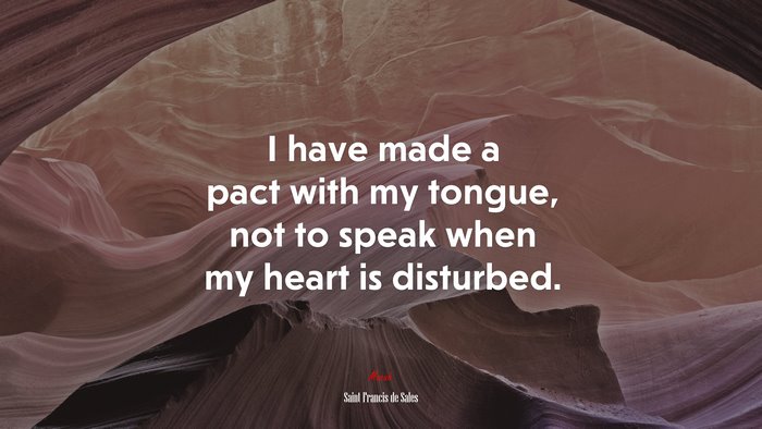 I have made a pact with my tongue, not to speak when my heart is disturbed. | Saint Francis de Sales quote