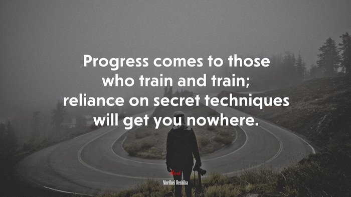 Progress comes to those who train and train; reliance on secret techniques will get you nowhere. | Morihei Ueshiba quote