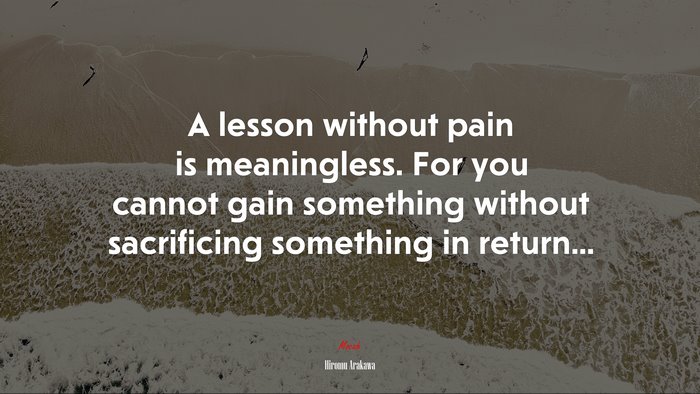 A lesson without pain is meaningless. For you cannot gain something without sacrificing something in return... | Hiromu Arakawa quote