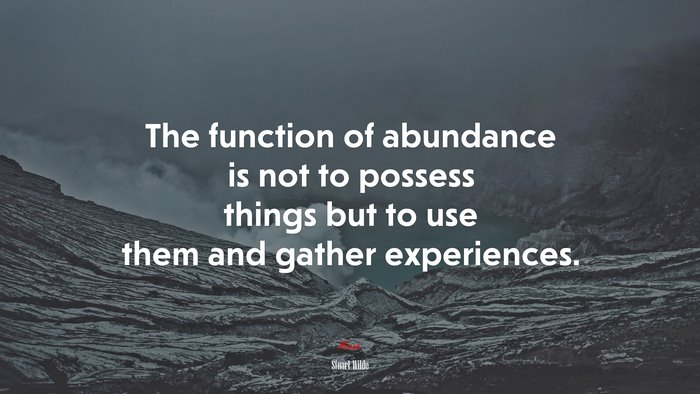The function of abundance is not to possess things but to use them and gather experiences. | Stuart Wilde quote