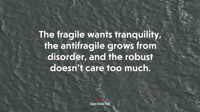 The fragile wants tranquility, the antifragile grows from disorder, and the robust doesn’t care too much. | Nassim Nicholas Taleb quote