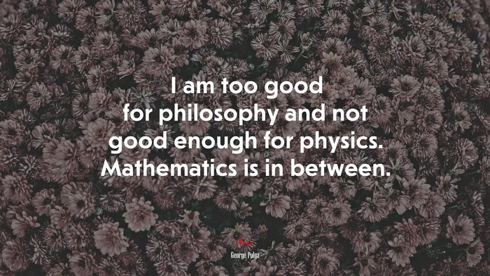 I am too good for philosophy and not good enough for physics. Mathematics is in between. | George Pólya quote
