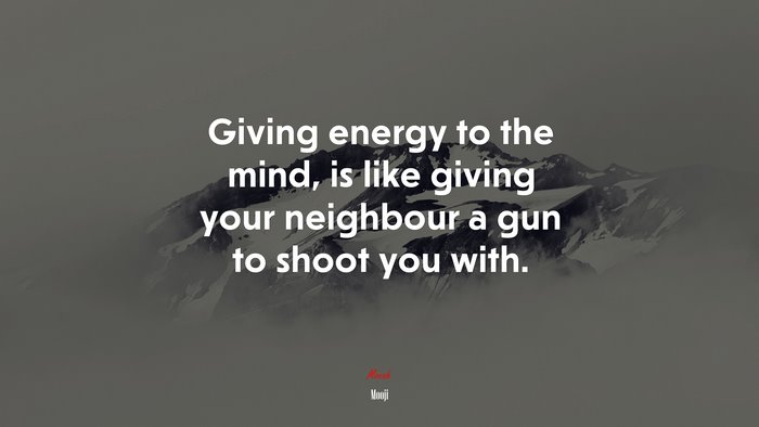 Giving energy to the mind, is like giving your neighbour a gun to shoot you with. | Mooji quote