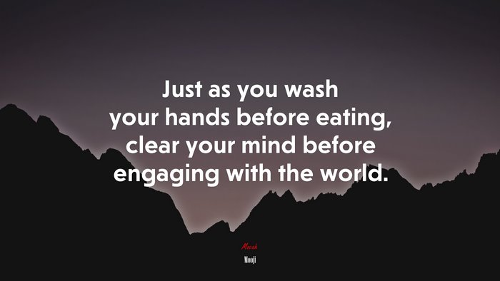 Just as you wash your hands before eating, clear your mind before engaging with the world. | Mooji quote