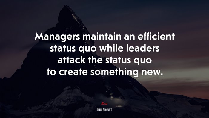 Managers maintain an efficient status quo while leaders attack the status quo to create something new. | Orrin Woodward quote
