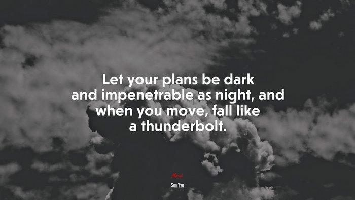 Let your plans be dark and impenetrable as night, and when you move, fall like a thunderbolt. | Sun Tzu quote