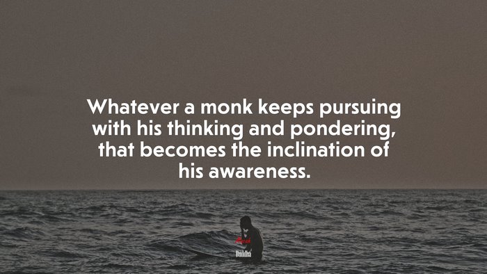 Whatever a monk keeps pursuing with his thinking and pondering, that becomes the inclination of his awareness. | Buddha quote