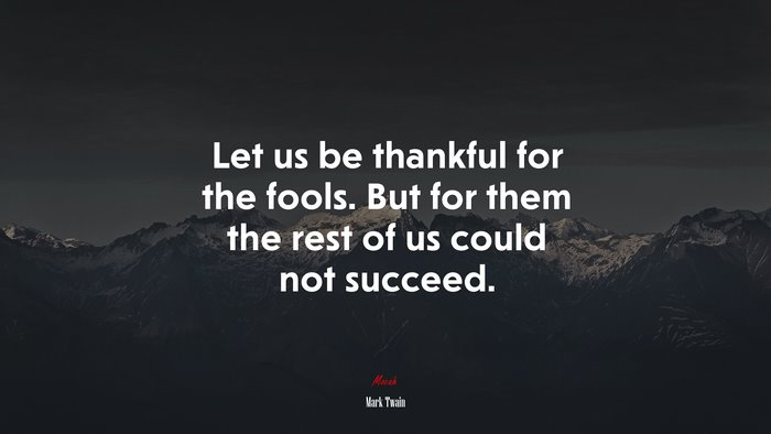 Let us be thankful for the fools. But for them the rest of us could not succeed. | Mark Twain quote