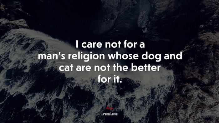 I care not for a man’s religion whose dog and cat are not the better for it. | Abraham Lincoln quote