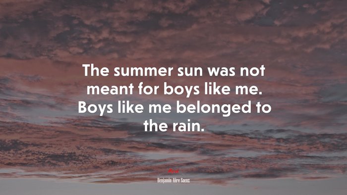 The summer sun was not meant for boys like me. Boys like me belonged to the rain. | Benjamin Alire Sáenz quote