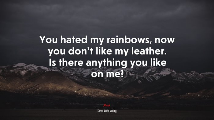 You hated my rainbows, now you don’t like my leather. Is there anything you like on me? | Karen Marie Moning quote