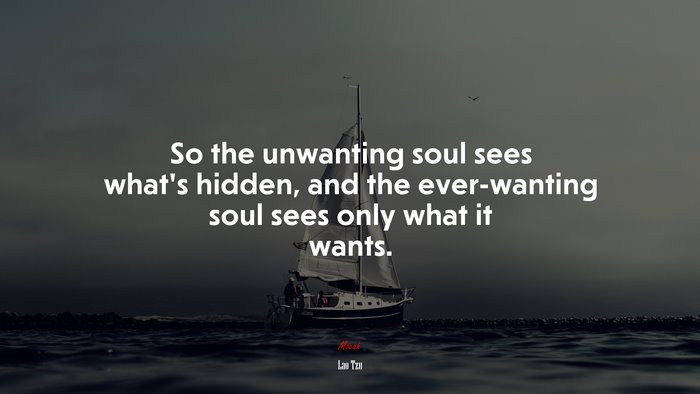 So the unwanting soul sees what’s hidden, and the ever-wanting soul sees only what it wants. | Lao Tzu quote