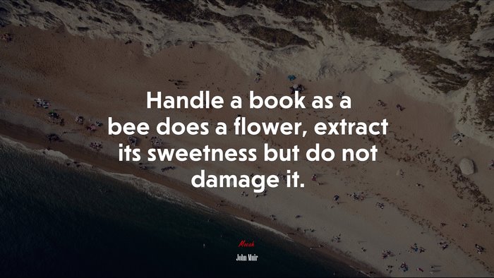 Handle a book as a bee does a flower, extract its sweetness but do not damage it. | John Muir quote