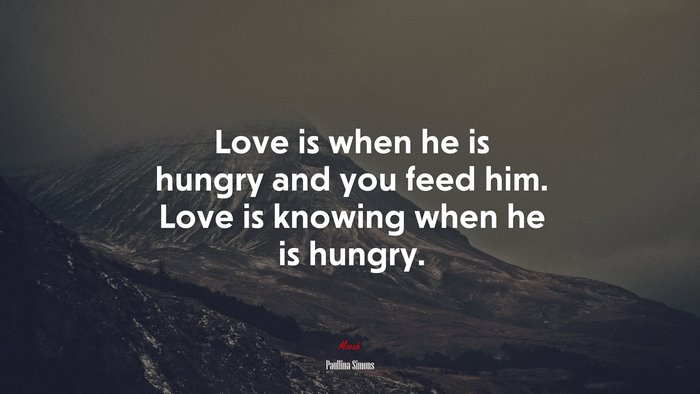 Love is when he is hungry and you feed him. Love is knowing when he is hungry. | Paullina Simons quote